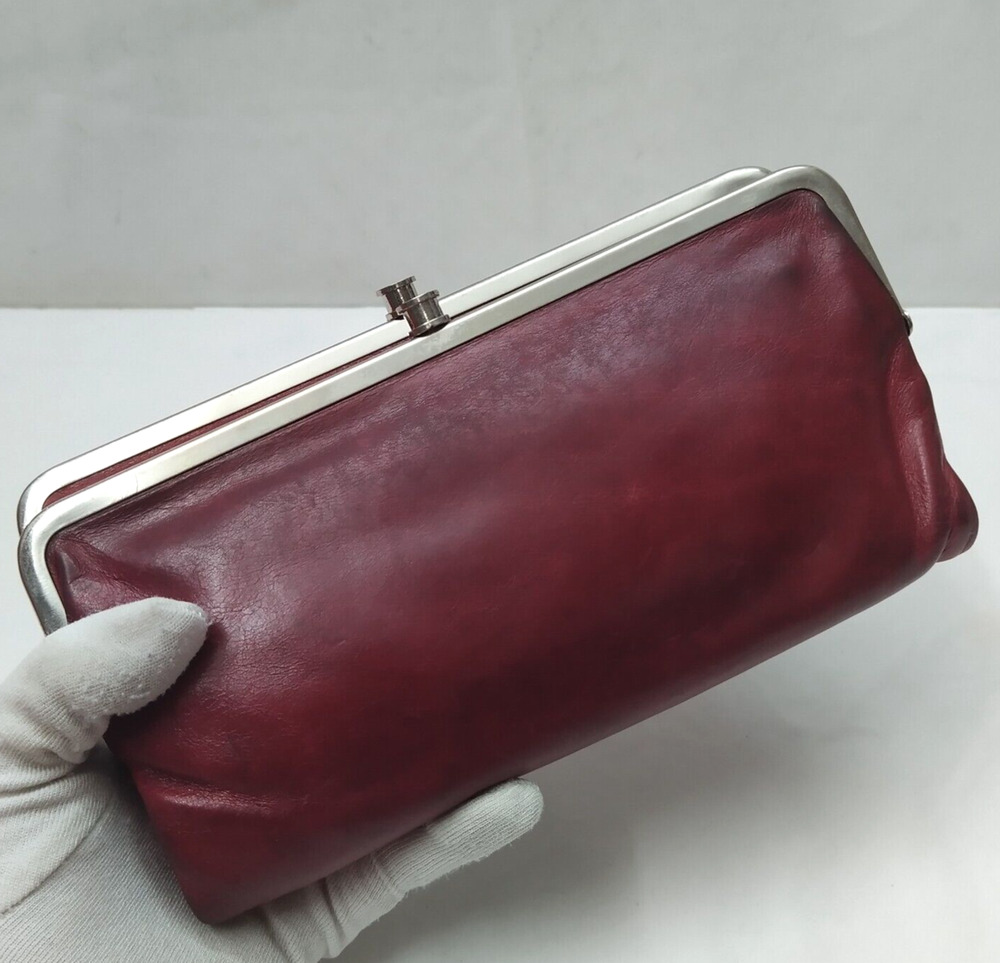 HOBO International Red Leather Double Kisslock Framed Credit Card Bifold Wallet
